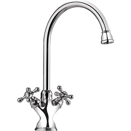 Melangeur d'évier 2 poignées inox Country bec pivotant saillie 200 mm inox poli