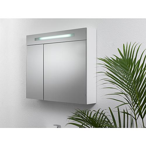 Mirror cabinet w. illum. trim, high-gloss white, 2 doors, 900x740x160 mm