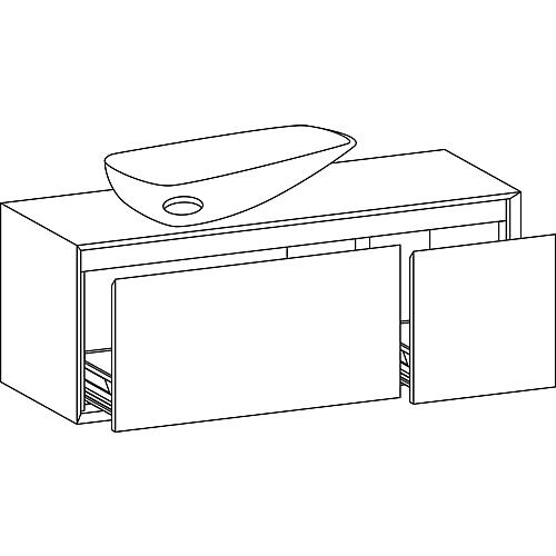 Meuble sous-vasque + vasque en céramique EKIRA 2 tiroirs blanc Hgl. Tablette en verre noir 1090x546x460mm