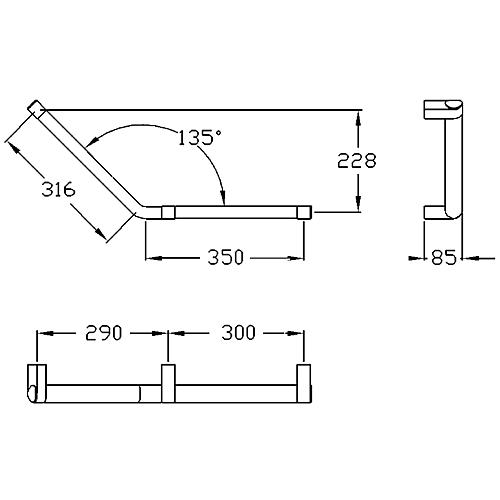 Offset handle series Cavere made of aluminium, anthracite-metallic 95, 350x316 mm, 135¦, left design