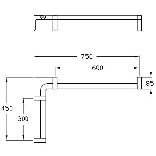 Cavere series shower hand rail made of aluminium, anthracite-metallic 95, right, 450x750mm, incl. fittings