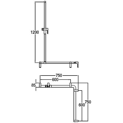 Cavere series shower hand rail made of aluminium, anthracite-metallic 95, 750x750x1200, with shower holder and fittings