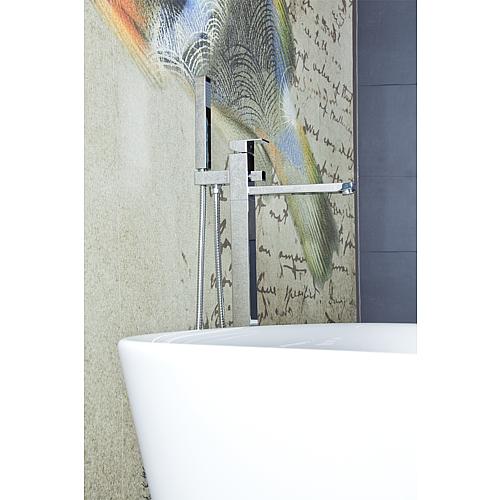 Skyline bath mixer set, floor-standing, with handheld rod shower