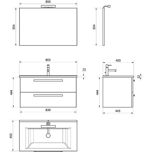 Bathroom furniture set EDIA series MAB high-gloss white