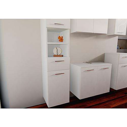 Tall cabinet ESTRA, 2 doors, 1 drawer, high-gloss white, left stop, 350x1850x370 mm