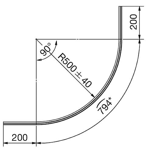 Profilé B avec rebord
pour l‘étanchéité au niveau du receveur,  1/4 de cercle (courbé) Standard 6