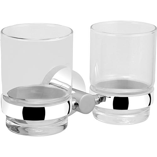 Double glass holder Eight with wall bracket, clear glass, chrome-plated brass