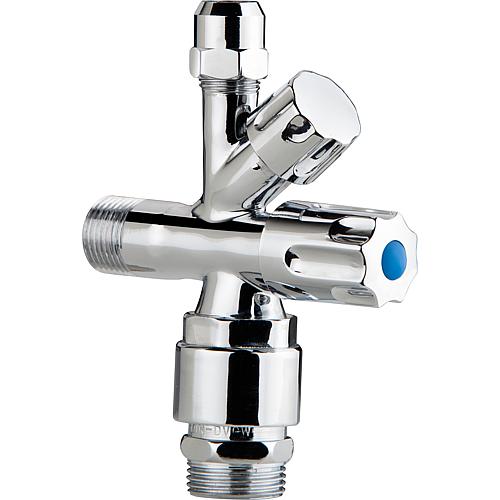 Combi angle valve with tube aerator chrome-polished,self-sealing,. 1/22x10mmx3/4""