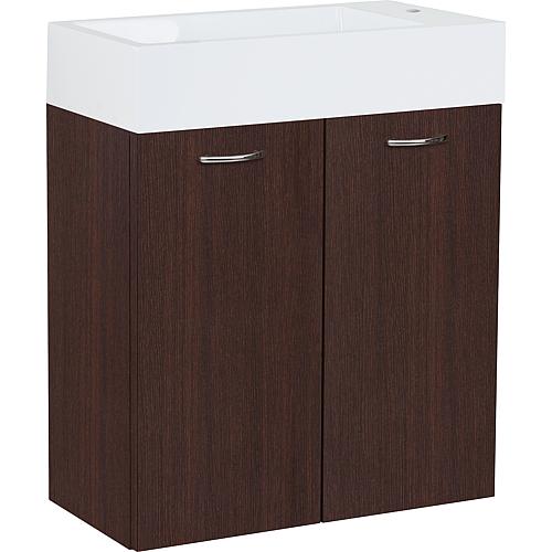 Base cabinet + washbasin ENISAR in cast mineral composite, 2 doors, dark oak, 500x600x250 mm