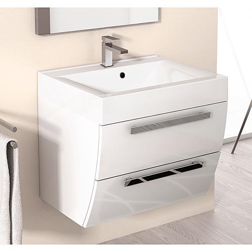 Base cabinet + cast mineral washbasin ENNA, high-gloss white, 2 drawers, 600x544x500 mm