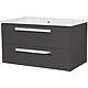 Base cabinet + ceramic washbasin EDIA, high-gloss anthracite, 2 drawers, 853x466x455 mm