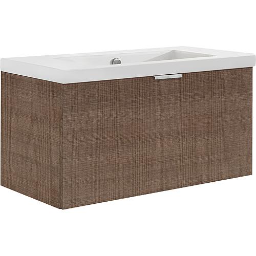 Washbasin base cabinet with washbasin made of ceramic, 860 mm width, 1 front drawer Standard 4