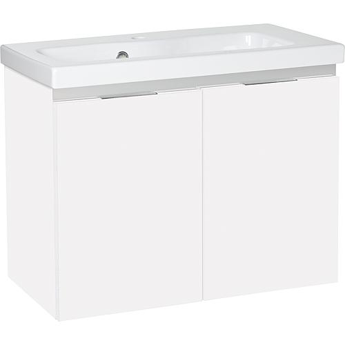 Base cabinet + ceramic washbasin EOLA, high-gloss white, 2 doors, 710x580x380 mm