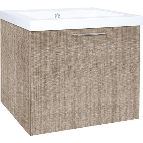 Washbasin base cabinet Ekry with washbasin made of cast mineral composite, with 1 front drawer Standard 3