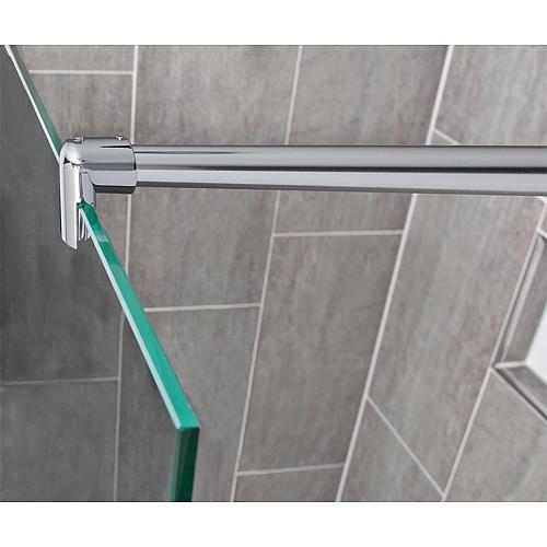 Ennai walk-in shower enclosures,
1 fixed glass section with 1 stabilising rod