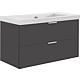 Base cabinet + ceramic washbasin, series MBF, high-gloss anthracite, 2 drawers, 710x550x510 mm