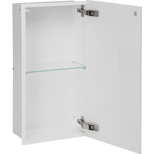 Wall container 1 white glass door 2 compartments WxHxD: 325x625x150 mm