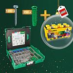 Pack promotionnel Assortiment de vis à tête demi-ronde pour électriciens + 6 Embouts en L-BOXX® + boîte de briques moyennes LEGO® gratuite