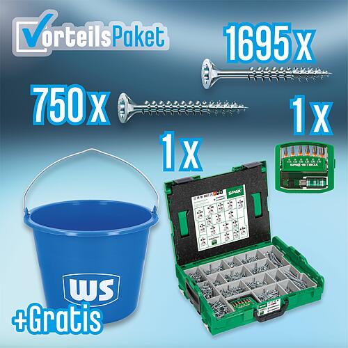 Value pack: SPAX countersunk head screw assortment in L-Boxx® 102, 2453-piece + free WS construction bucket