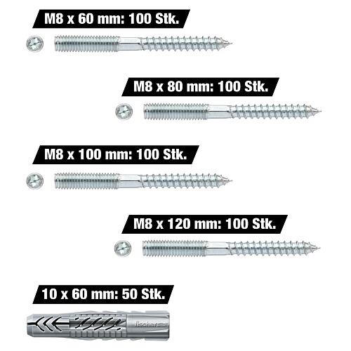 Value pack hanger bolts M8 x 60-120 mm, 400 pieces + free Fischer universal plug UX, 50 pieces Standard 1