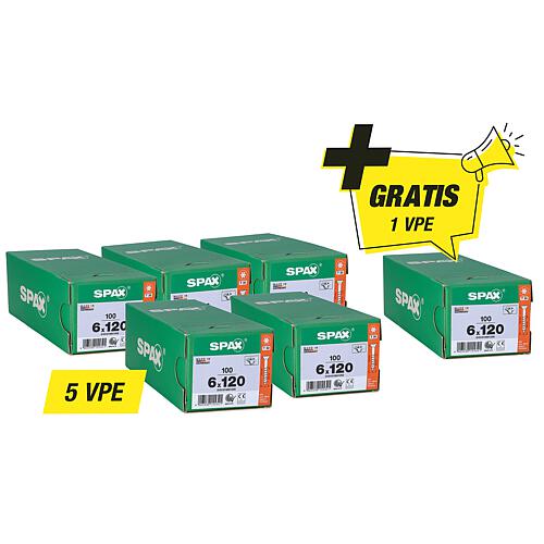 Offre promotionnelle Spax vis à tête fraisée - composée de : 5 x 94 072 64 + 1 x 94 072 64 gratuit