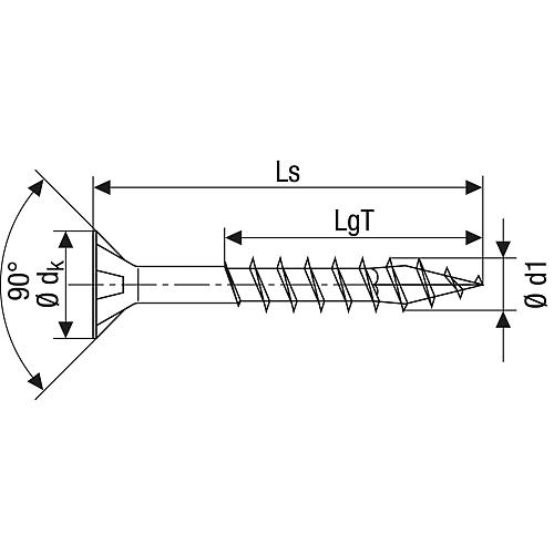 SPAX® wood screw, thread ø d1: 8.0 mm, head ø: 15.1 mm, standard packaging, 4CUT milling cutter Anwendung 2