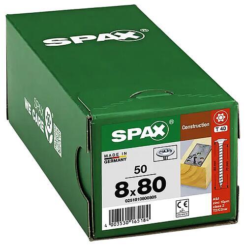 SPAX® wood screw, thread ø d1: 8.0 mm, head ø: 20.0 mm, standard packaging