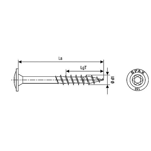 SPAX® wood screw, thread ø d1: 6.0 mm, head ø: 11.6 mm, standard packaging Standard 3