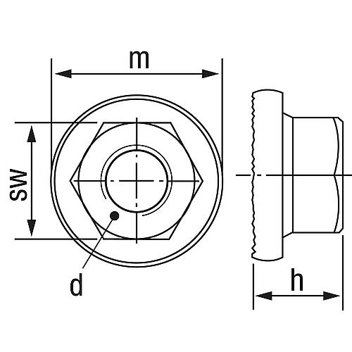 Hexagonal nuts with locking serration, galvanised