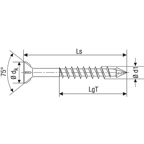 SPAX® MDF screw, thread ø d1: 4.5 mm, head ø: 8.0 mm, standard packaging