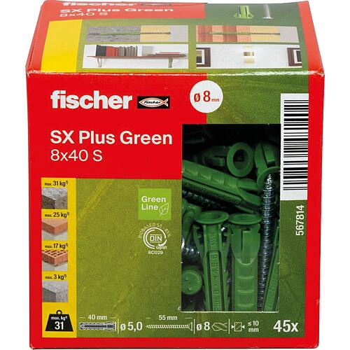 Chevilles Fischer SX Plus Green 8 x 40S, set avec vis, UE 45 pièces