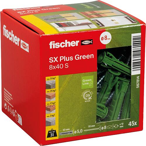 Chevilles Fischer SX Plus Green 8 x 40S, set avec vis, UE 45 pièces