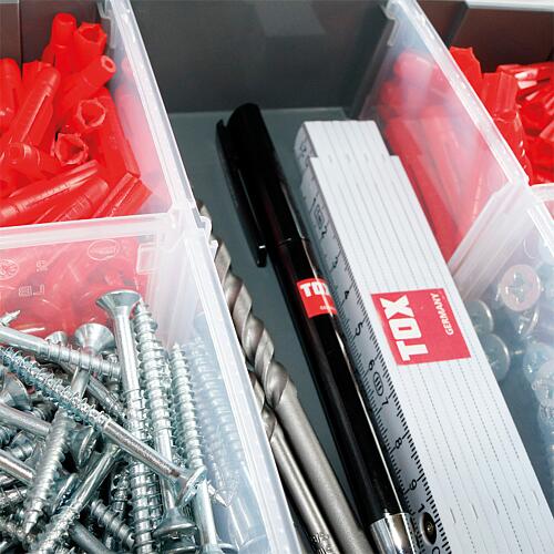 TRI all-purpose plug assortment incl. Countersunk head screws, masonry drill bit and Bits, in L-BOXX® Mini 206 pieces Anwendung 6