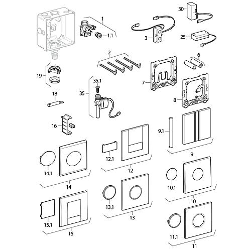 Geberit urinal controls with electronic flush trigger, mains operation/battery operation Standard 1