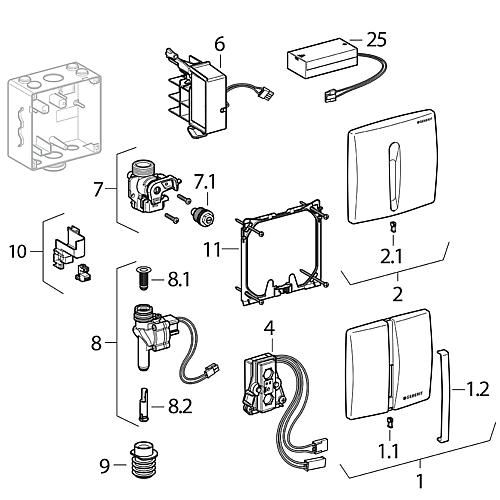 Geberit urinal controls with electronic flush trigger, mains operation, basic Standard 1